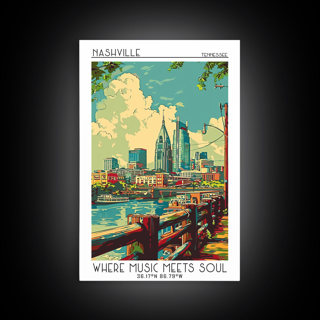 Nashville Travel Poster, Framed Canvas Print, Vintage Travel Print, City Wall Art, Living Room Wall Art, Poster Art, Vintage Posters