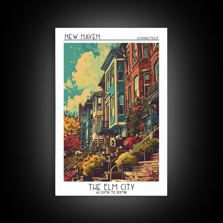 New Haven Travel Poster, Canvas Print, City Travel Poster, Vintage City Poster, Landscape Art, Travel Wall Art, Mid Century Wall Art