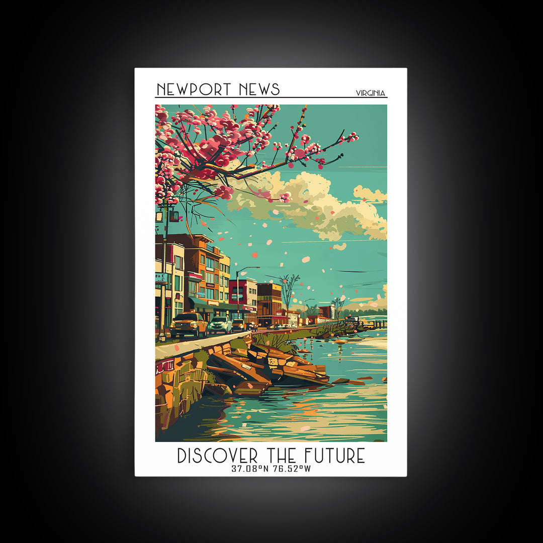Newport News Travel Poster, Framed Canvas Print, Travel Prints, Landscape Art, City Travel Poster, Vintage Travel Art, City Wall Art