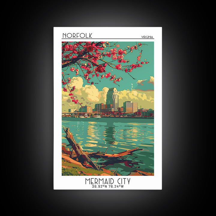 Norfolk Travel Poster, Framed Canvas Print, City Travel Poster, Travel Wall Art, Living Room Wall Art, Home Office Decor, Poster Art