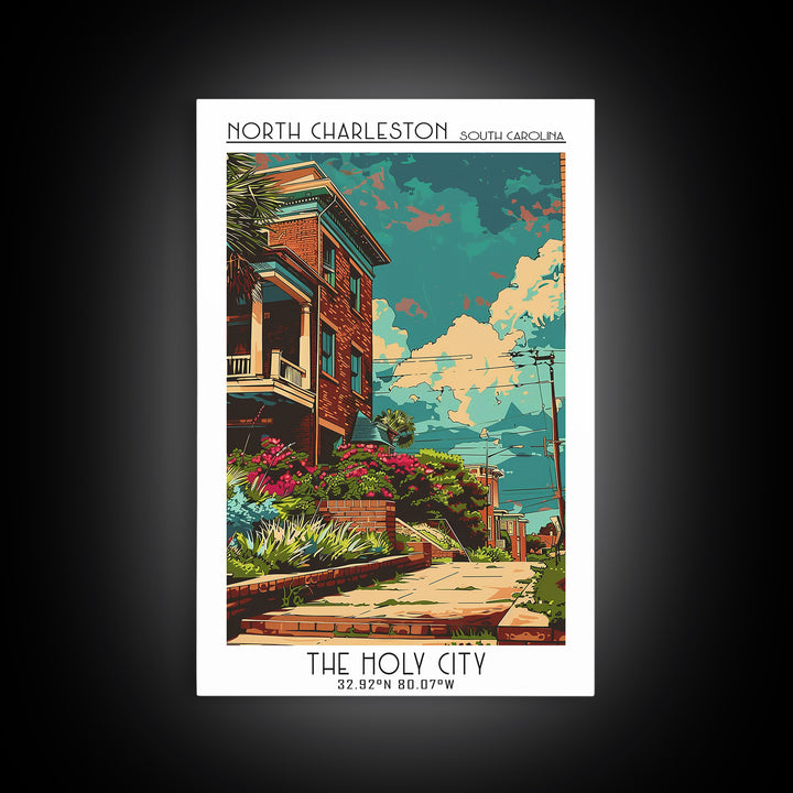 North Charleston Travel Poster, Framed Canvas Print, Travel Wall Art, City Wall Art, Travel Prints, Poster Art, Vintage Travel Print