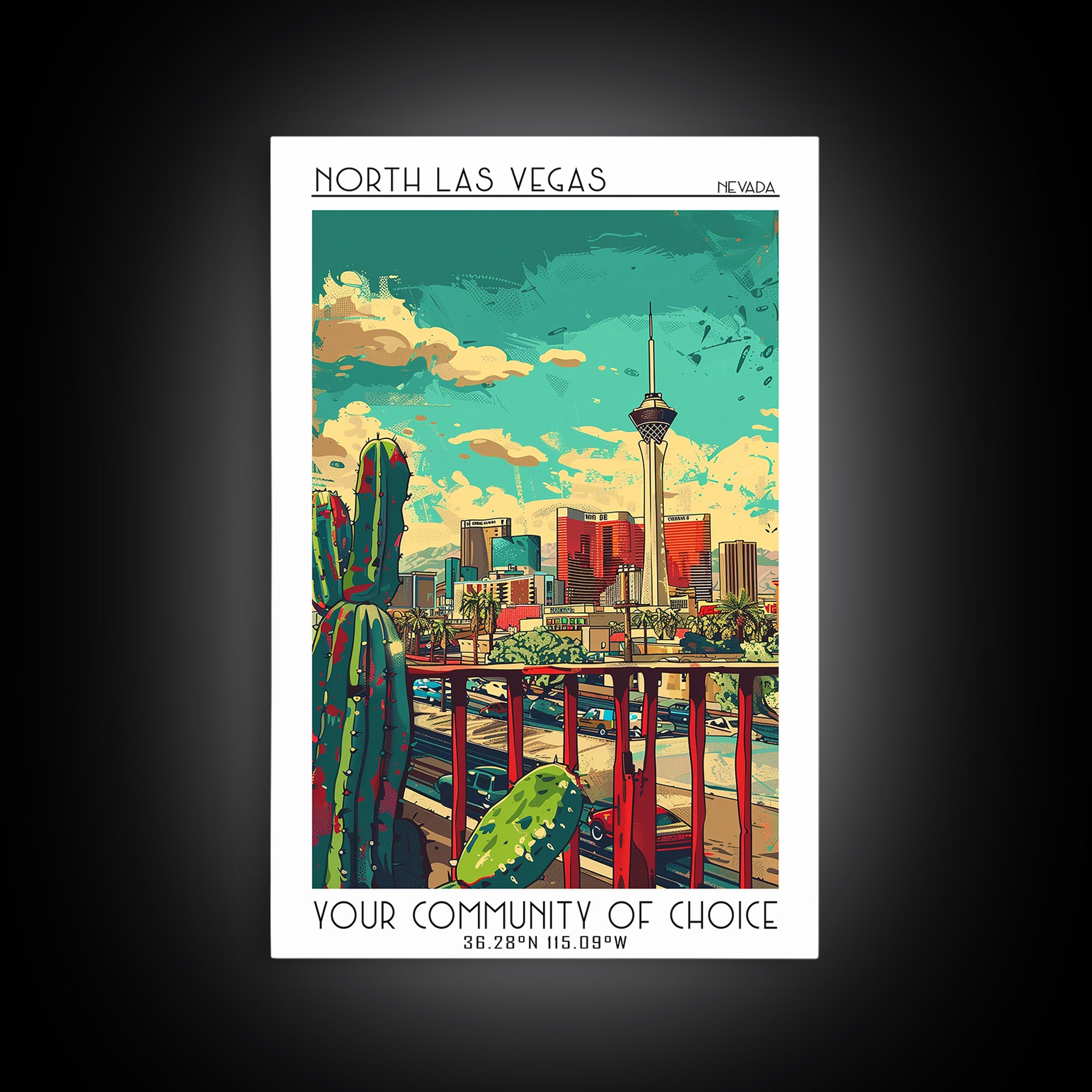 North Las Vegas Travel Poster, Framed Canvas Print, Travel Wall Art, City Wall Art, Travel Art Print, Fine Art Print, Vintage Travel