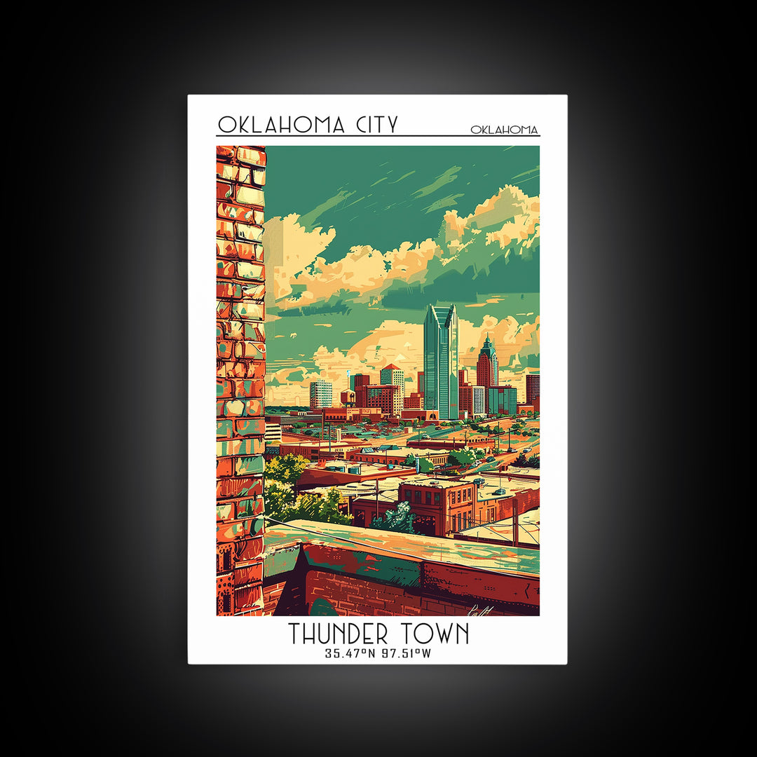 Oklahoma City Travel Poster, Framed Canvas Print, Retro Travel Poster, City Wall Art, Wanderlust Gift, Travel Prints, City Art Print