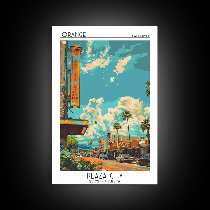 Orange Travel Poster, Canvas Print, Retro Wall Art, Travel Print, Wall Art, Home Decor, Art Print, Fine Art Print, City Illustration