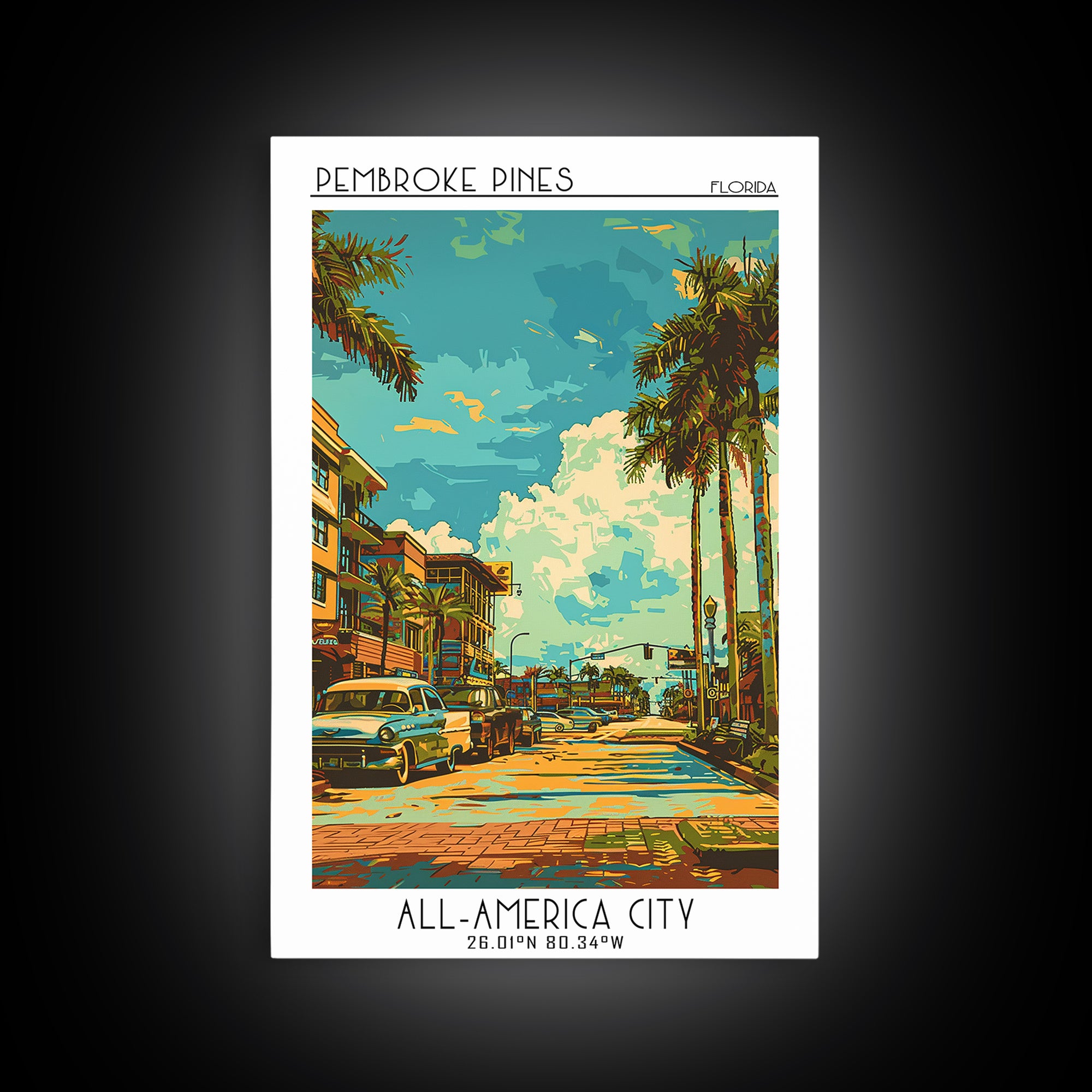 Pembroke Pines Travel Poster, Framed Canvas Print, Vintage Travel Print, City Wall Art, Retro Wall Art, Fine Art Print, Poster Print