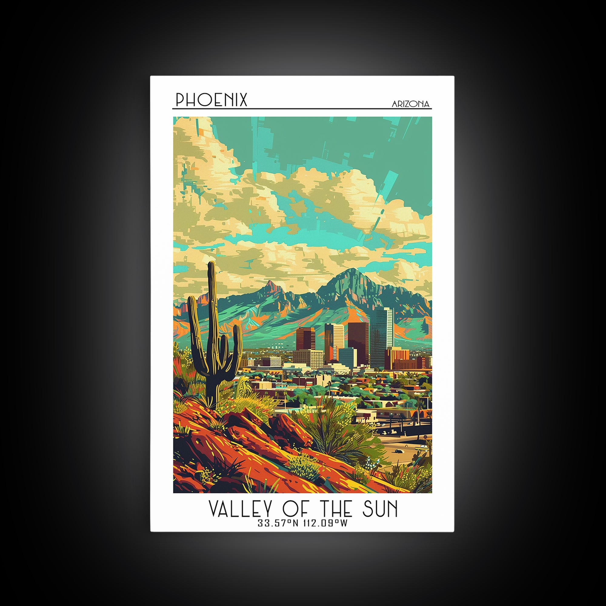 Phoenix Travel Poster, Framed Canvas Print, Vintage Travel Print, City Wall Art, Minimalist Poster, Travel Posters, Travel Art Print