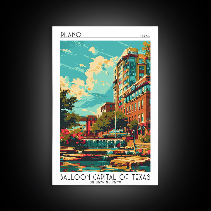Plano Travel Poster, Canvas Print, Retro Travel Poster, City Wall Art, Travel Decor, Poster Art, Gallery Wall Set, Travel Wall Decor