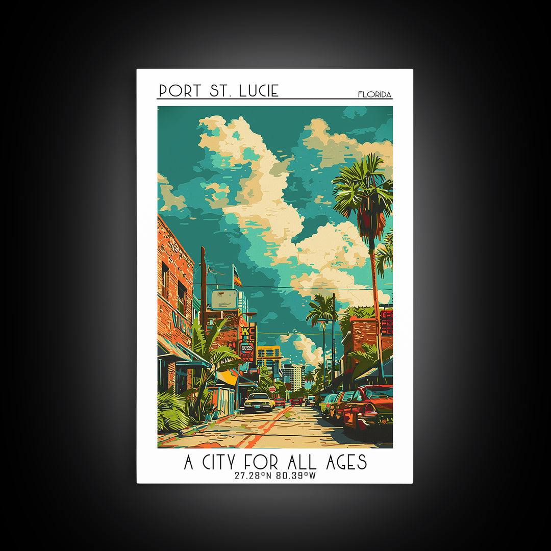 Port St Lucie Travel Poster, Canvas Print, Travel Wall Decor, Minimalist Poster, Living Room Wall Art, Retro Wall Art, City Wall Art