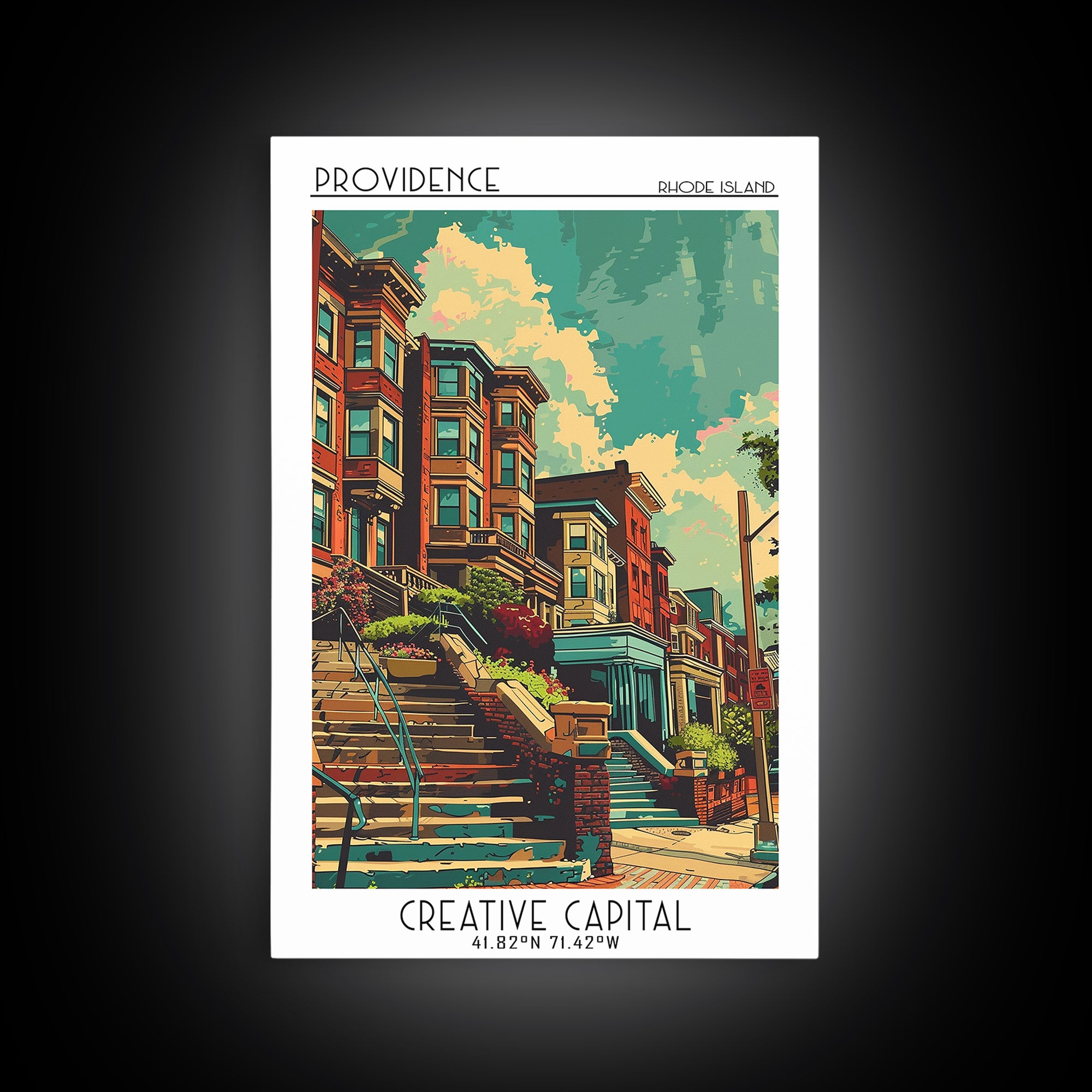Providence Travel Poster, Framed Canvas Print, Travel Wall Art, City Wall Art, Art Print, Vintage Travel Print, Living Room Wall Art