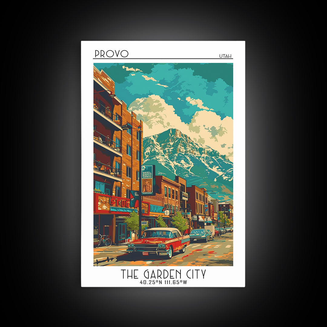 Provo Travel Poster, Canvas Print, Retro Wall Art, Travel Print, Mid Century Wall Art, Art Print, City Art Print, City Travel Poster