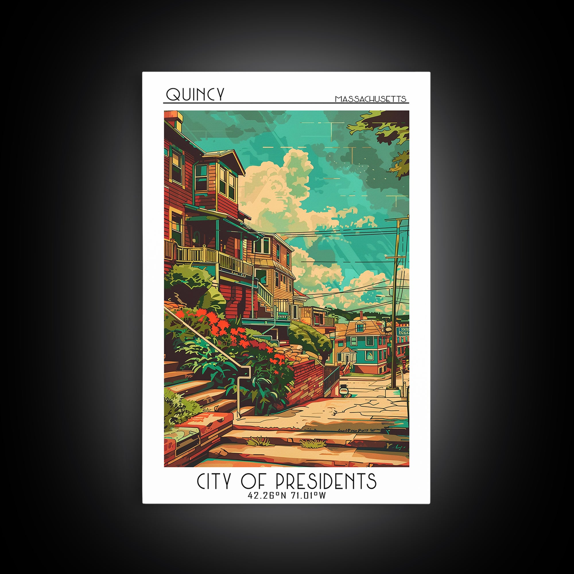 Quincy Travel Poster, Canvas Print, Travel Prints, Landscape Art, Art Print, Mid Century Wall Art, Travel Wall Art, Gallery Wall Set