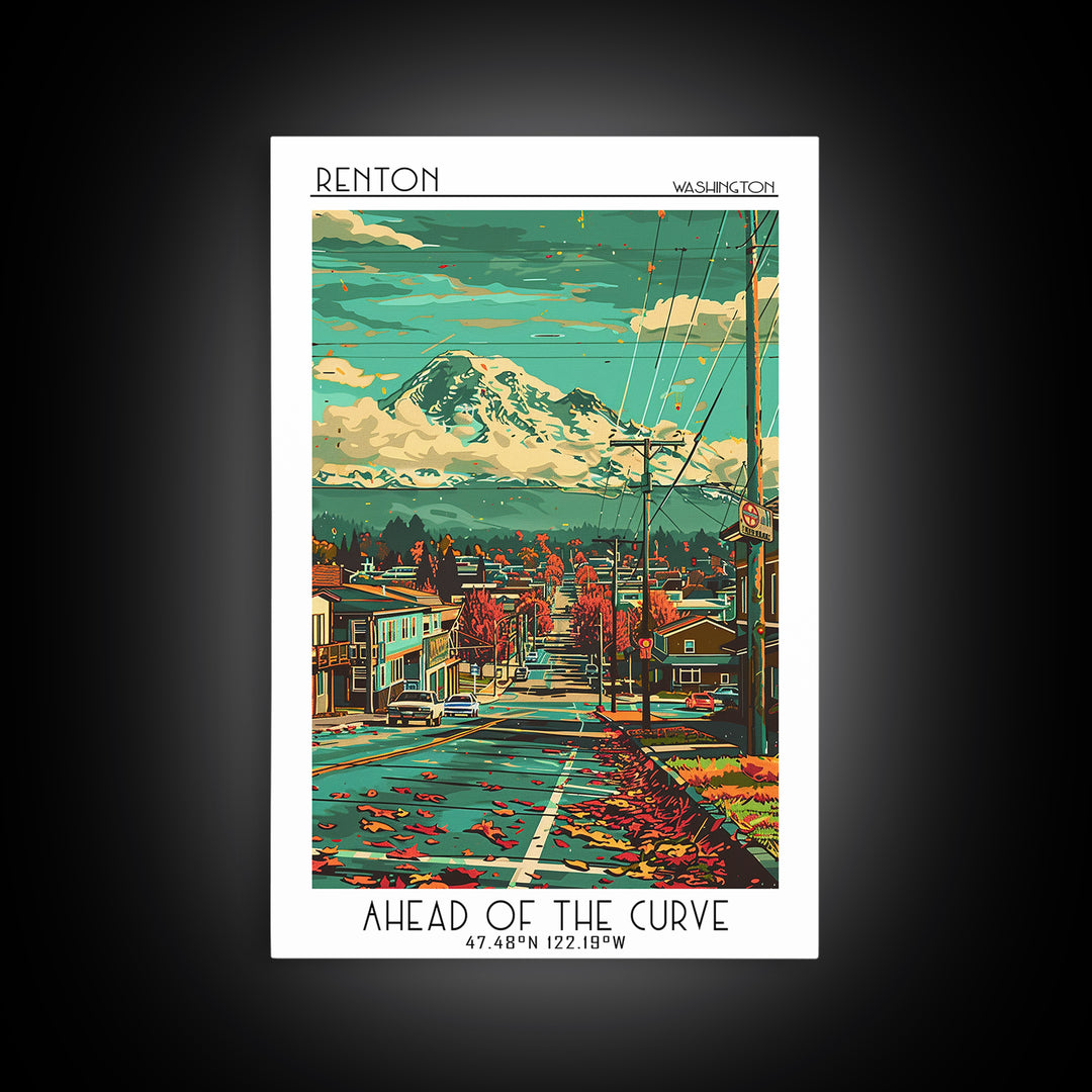 Renton Travel Poster, Framed Canvas Print, Vintage Travel Print, City Wall Art, Retro Wall Art, Vintage Poster, Living Room Wall Art