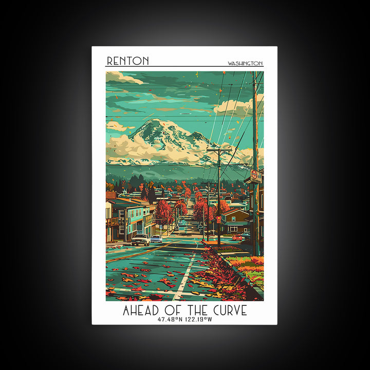 Renton Travel Poster, Framed Canvas Print, Vintage Travel Print, City Wall Art, Retro Wall Art, Vintage Poster, Living Room Wall Art