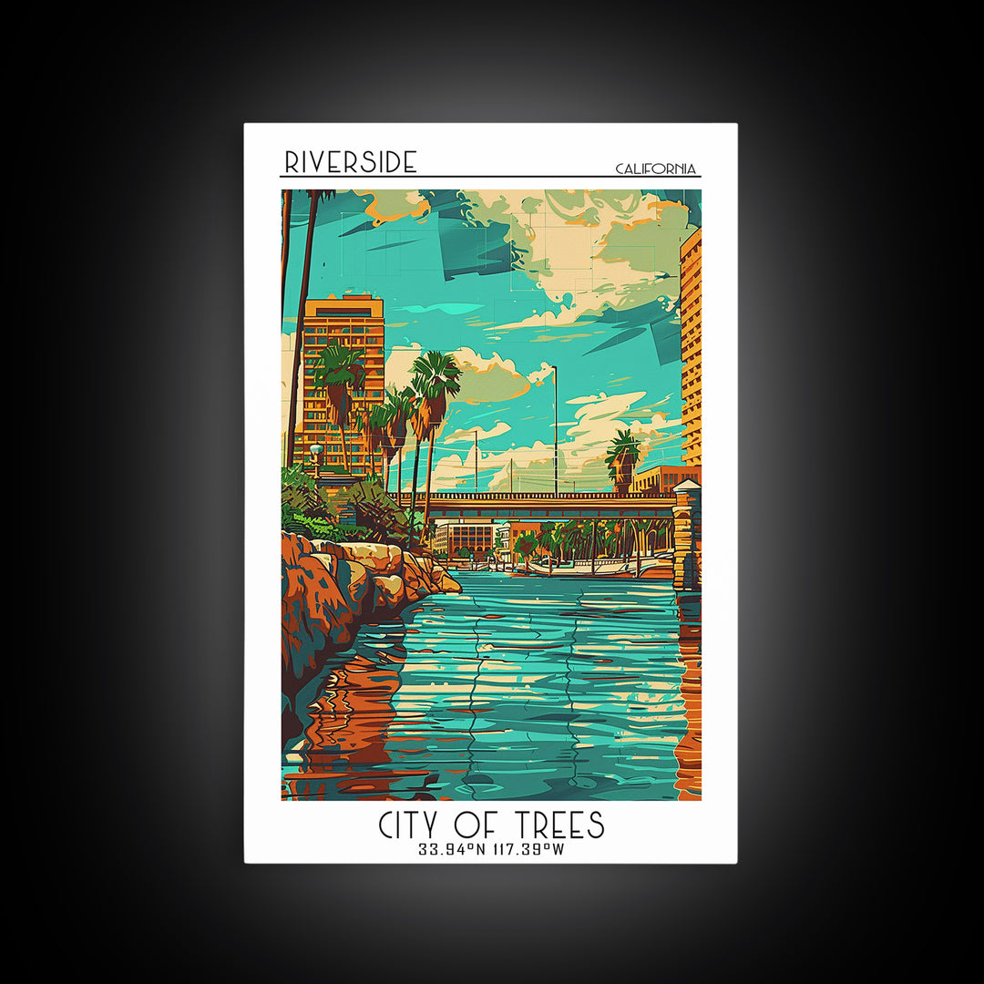 Riverside Travel Poster, Framed Canvas Print, Travel Prints, Landscape Art, Vintage Travel Art, City Travel Poster, Gallery Wall Set
