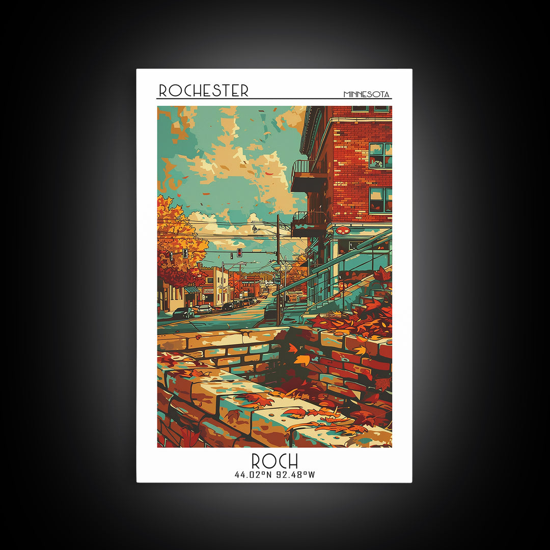 Rochester Travel Poster, Framed Canvas Print, Retro Travel Poster, City Wall Art, Home Office Decor, Art Print, Living Room Wall Art