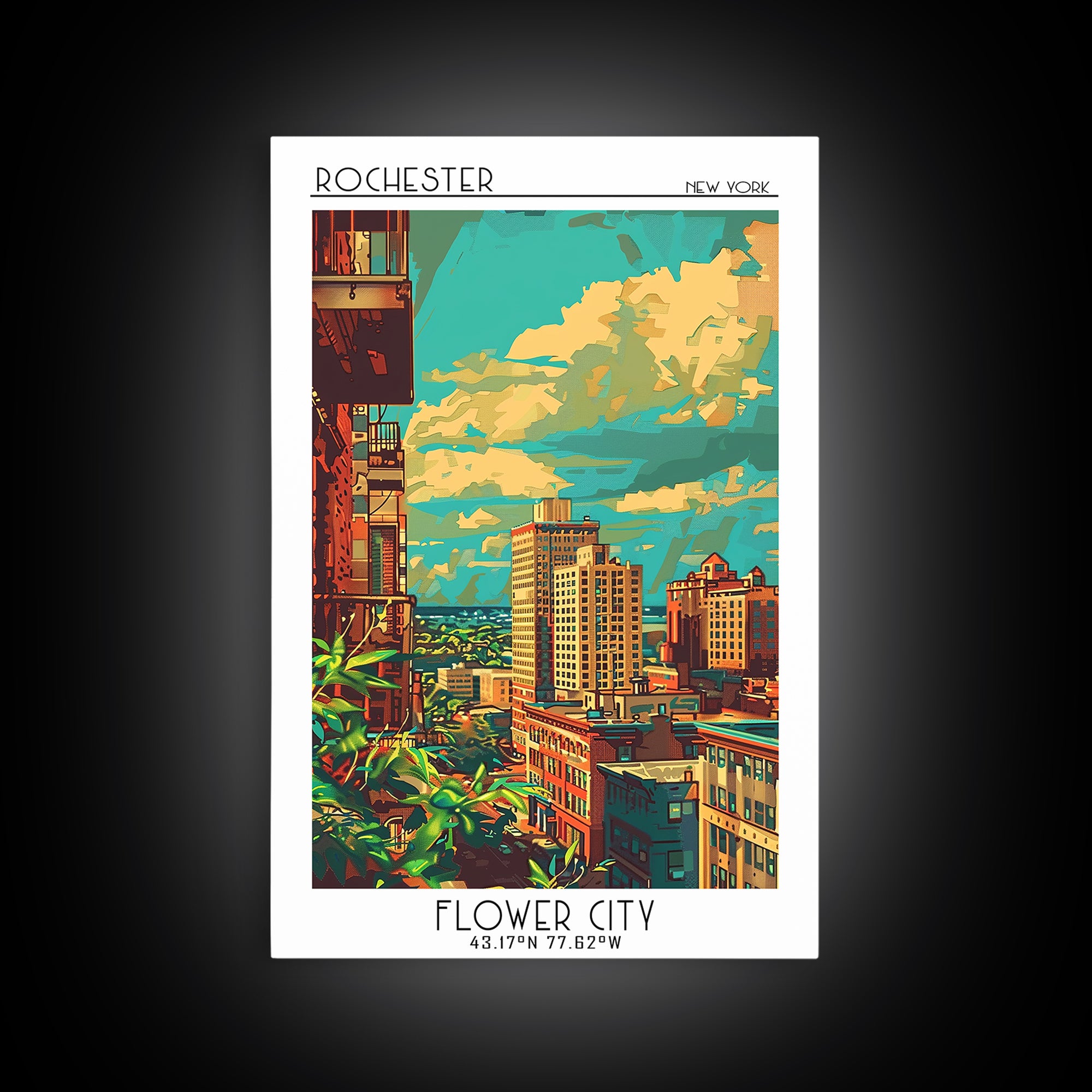 Rochester New York Travel Poster, Canvas Print, Travel Wall Art, City Wall Art, Vintage Travel, City Art Print, Living Room Wall Art