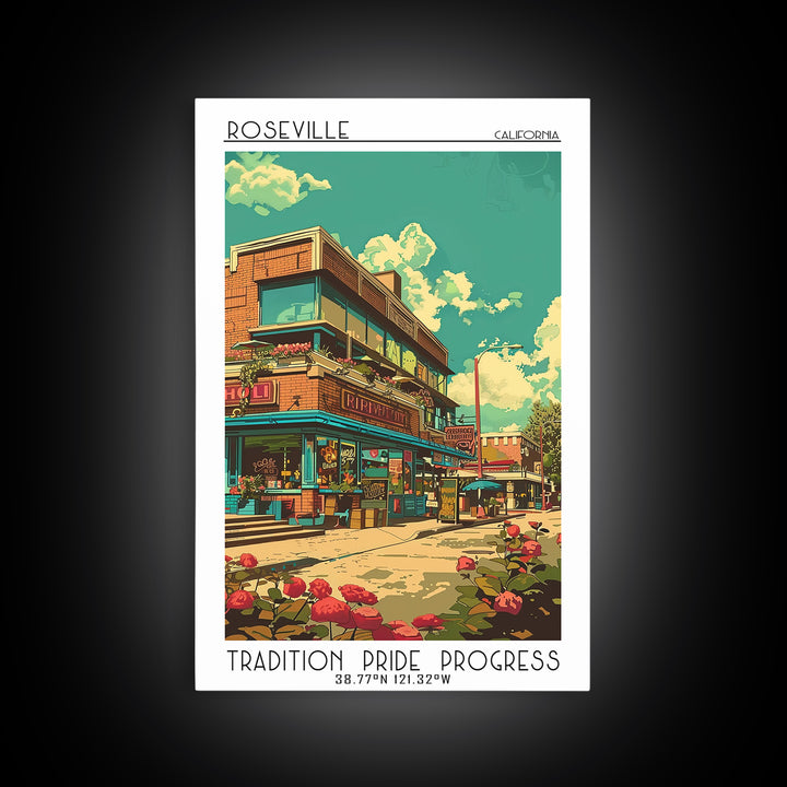 Roseville Travel Poster, Framed Canvas Print, Poster Print, Travel Wall Art, Fine Art Print, Mid Century Wall Art, Minimalist Poster