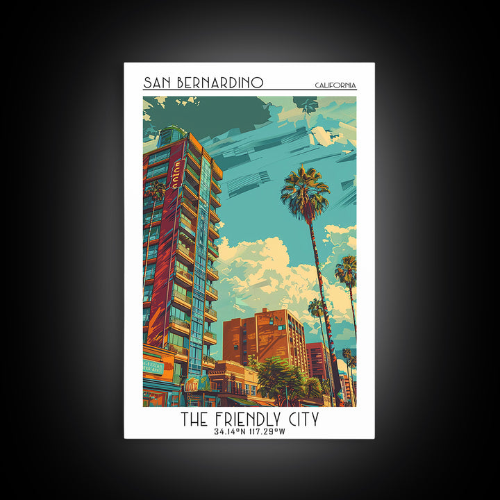 San Bernardino Travel Poster, Canvas Print, Travel Wall Decor, Minimalist Poster, City Illustration, Home Decor, Retro Travel Poster
