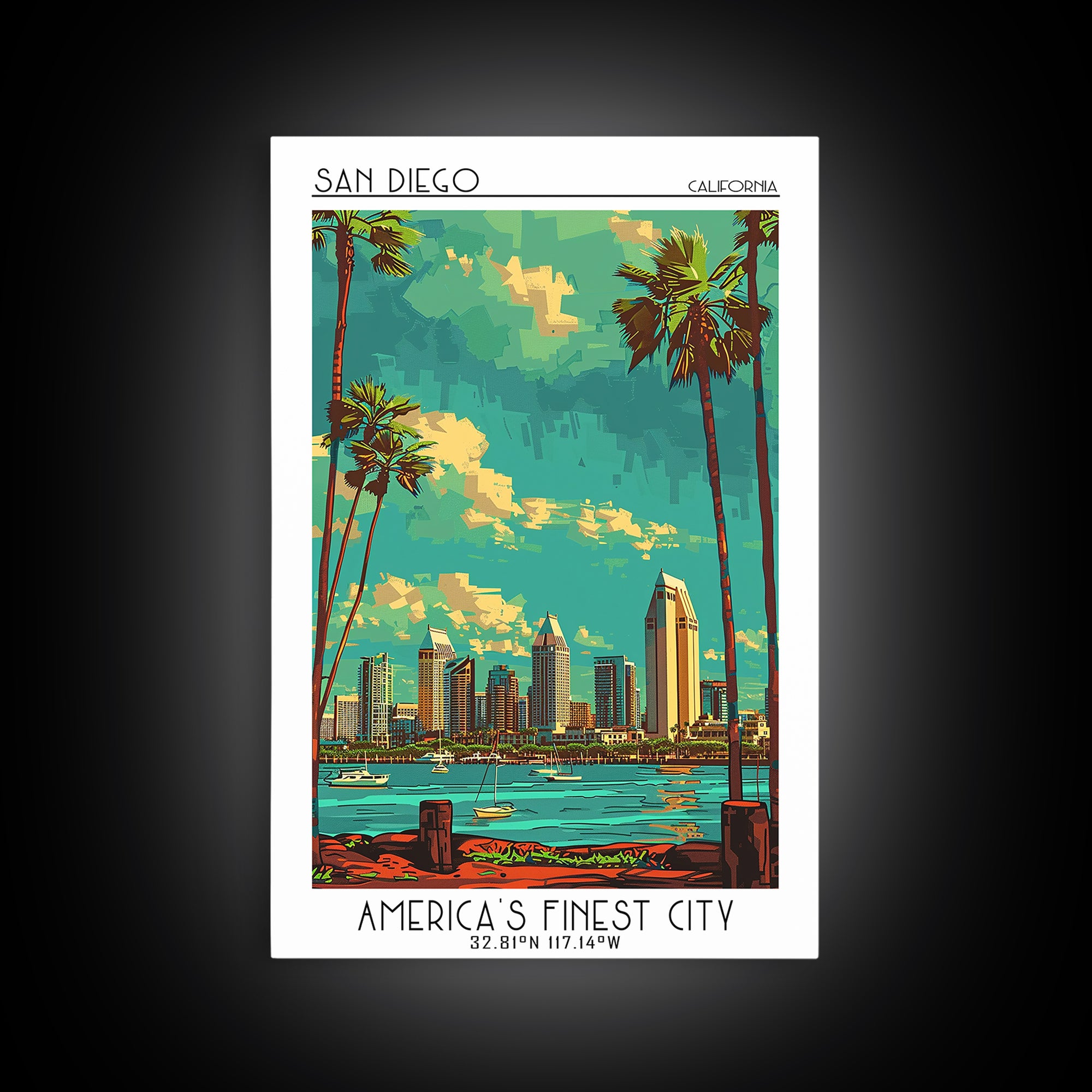 San Diego Travel Poster, Framed Canvas Print, Retro Travel Poster, City Wall Art, Vintage Travel Art, Vintage Posters, Travel Prints