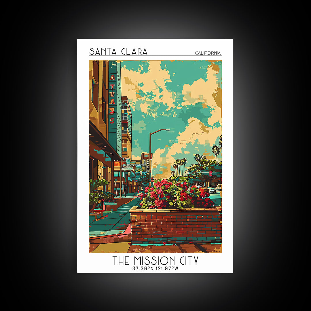 Santa Clara Travel Poster, Canvas Print, Travel Art Print, Modern Wall Decor, City Wall Art, Mid Century Wall Art, City Illustration
