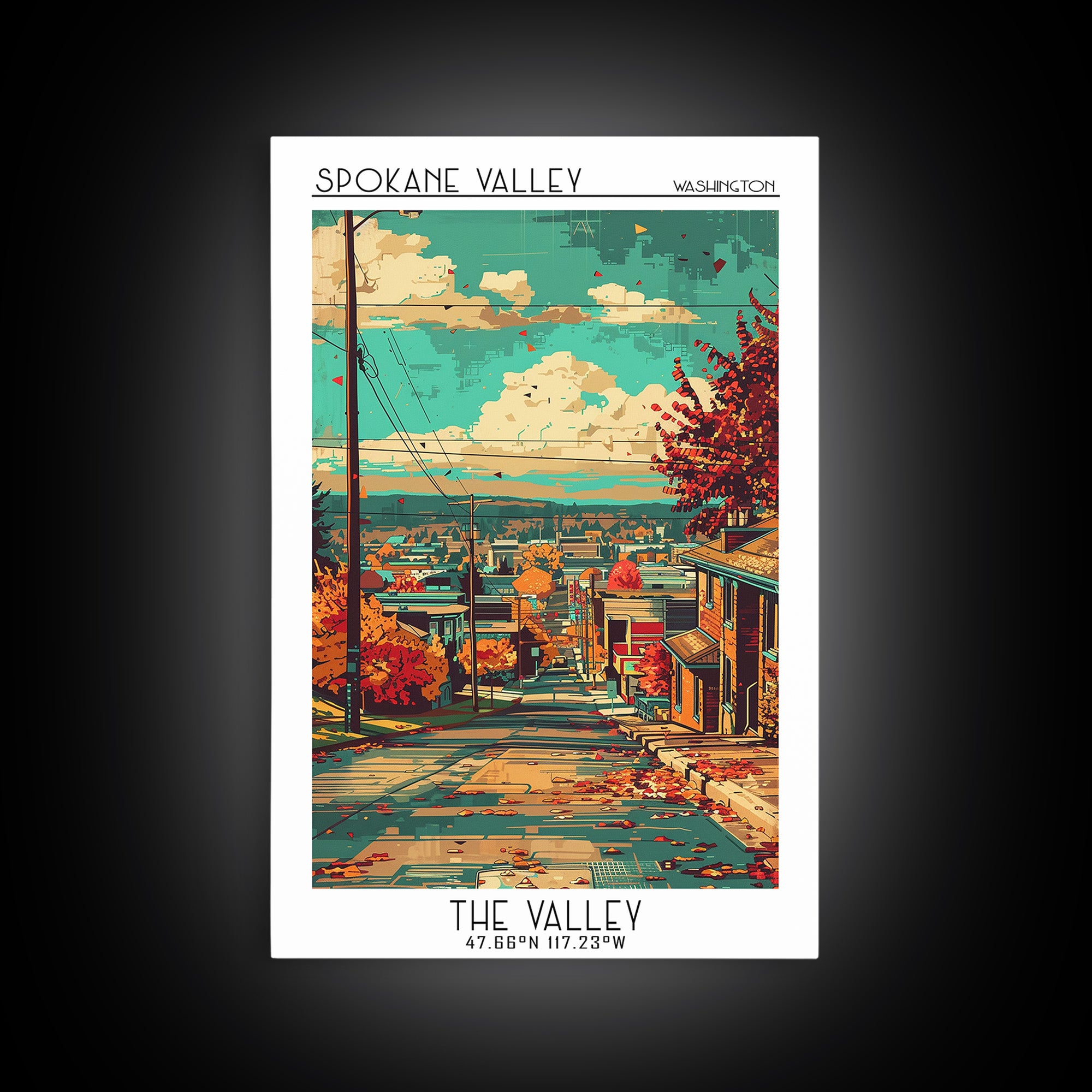 Spokane Valley Travel Poster, Framed Canvas Print, Travel Wall Art, City Wall Art, City Travel Poster, Travel Prints, Retro Wall Art