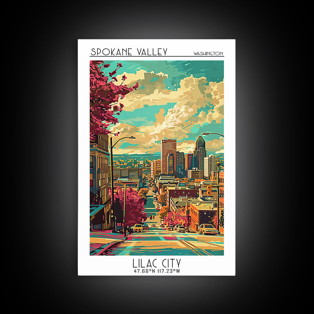 Spokane Valley Washington Travel Poster, Canvas Print, Vintage Travel Print, City Wall Art, Fine Art Print, Wall Art, Vintage Poster