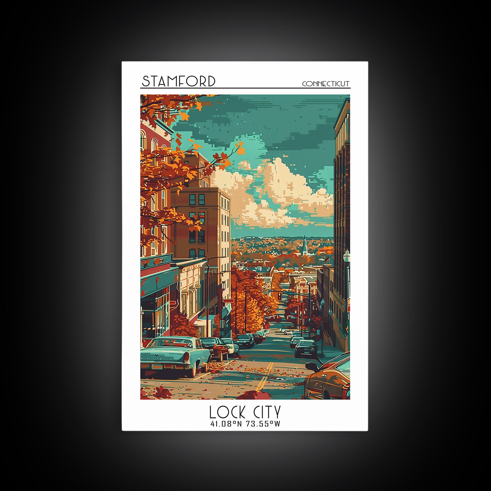Stamford Travel Poster, Framed Canvas Print, Travel Wall Decor, Minimalist Poster, Fine Art Print, Modern Wall Decor, City Art Print