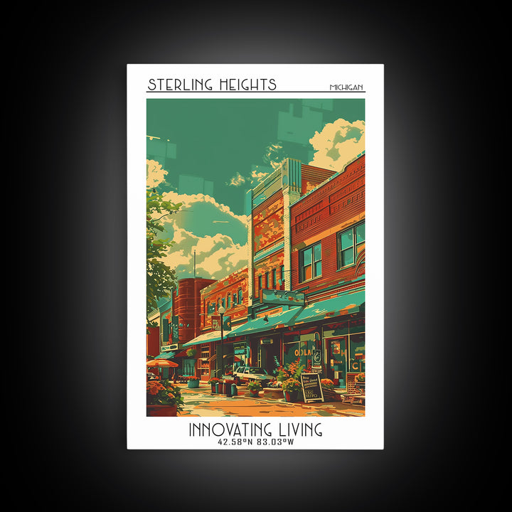 Sterling Heights Travel Poster, Framed Canvas Print, City Art Print, Travel Wall Art, City Illustration, Wall Art, Modern Wall Decor