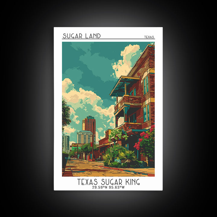 Sugar Land Travel Poster, Framed Canvas Print, City Travel Poster, Travel Wall Decor, Home Decor, Modern Wall Decor, Wanderlust Gift