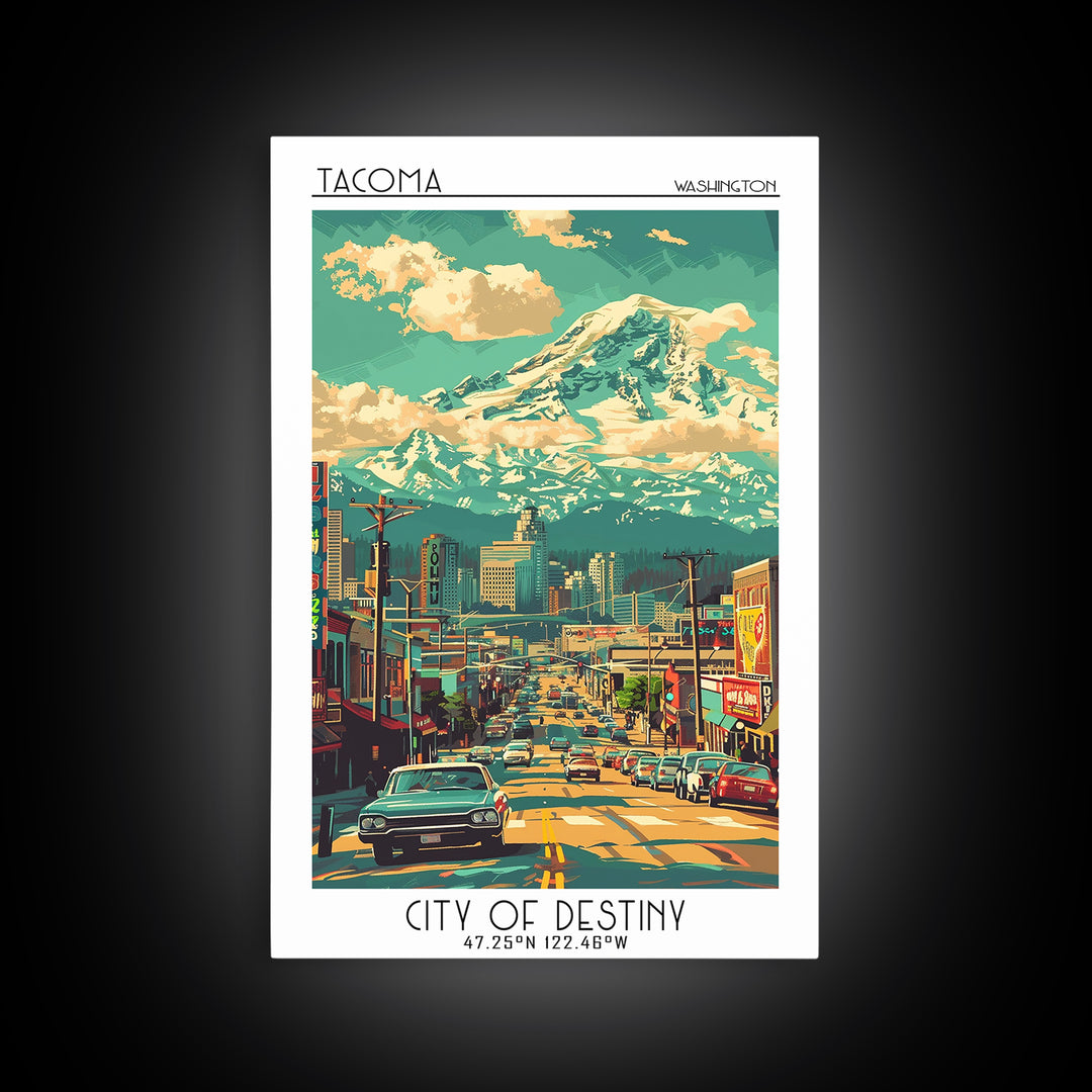 Tacoma Travel Poster, Framed Canvas Print, Travel Art Print, Modern Wall Decor, Landscape Art, Minimalist Poster, City Travel Poster