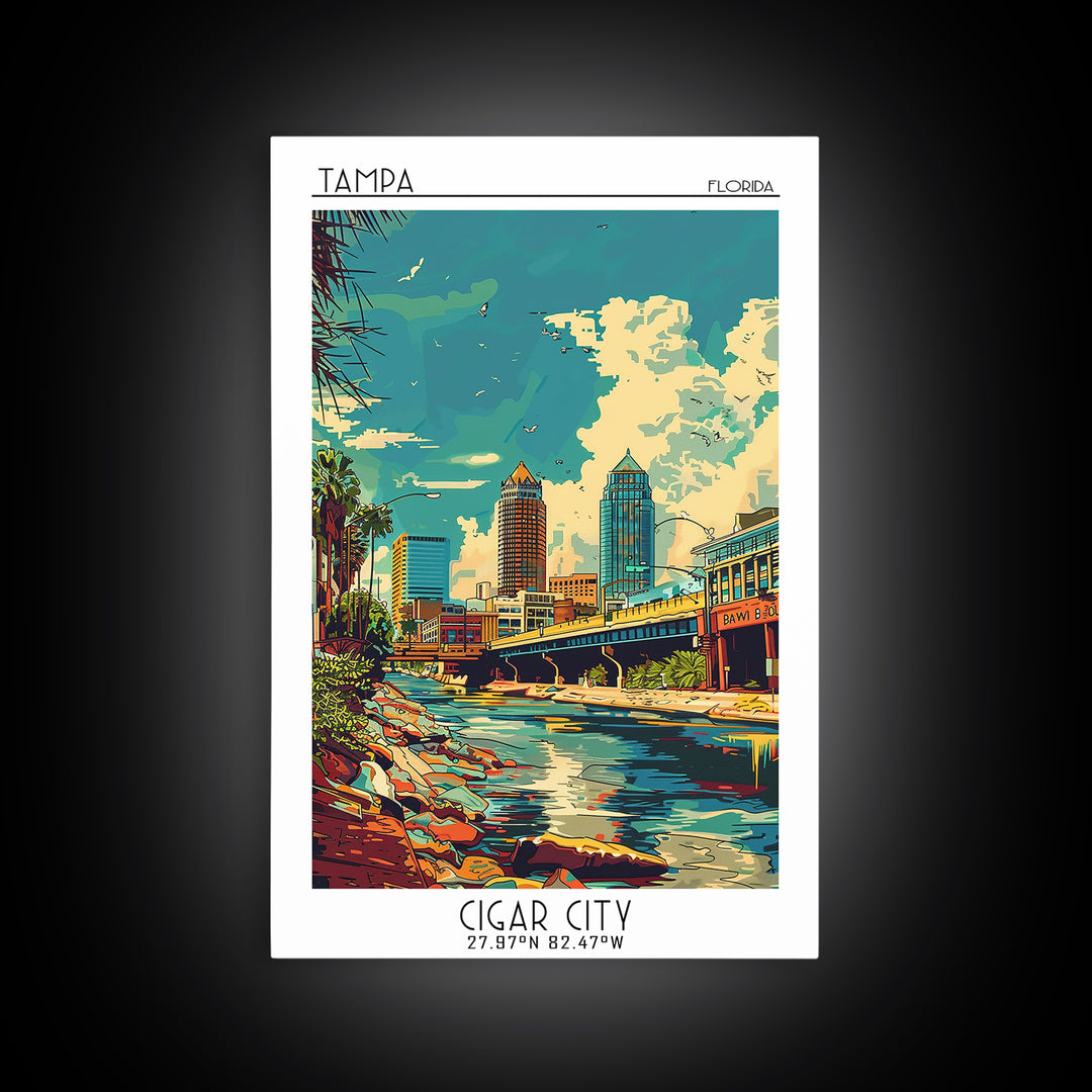 Tampa Travel Poster, Framed Canvas Print, Poster Print, Travel Wall Art, Modern Wall Decor, Art Print, Poster Art, City Illustration