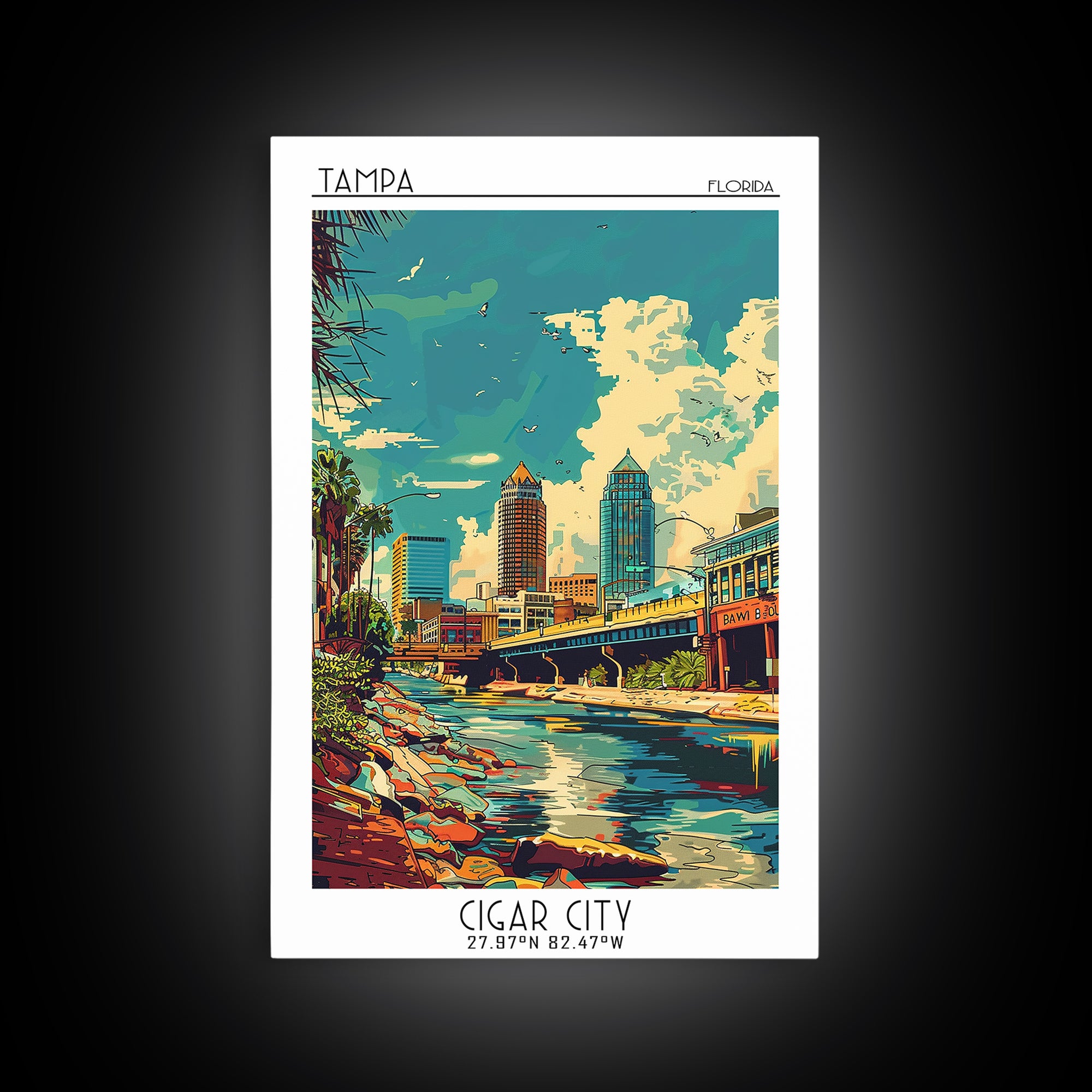 Tampa Travel Poster, Framed Canvas Print, Poster Print, Travel Wall Art, Modern Wall Decor, Art Print, Poster Art, City Illustration