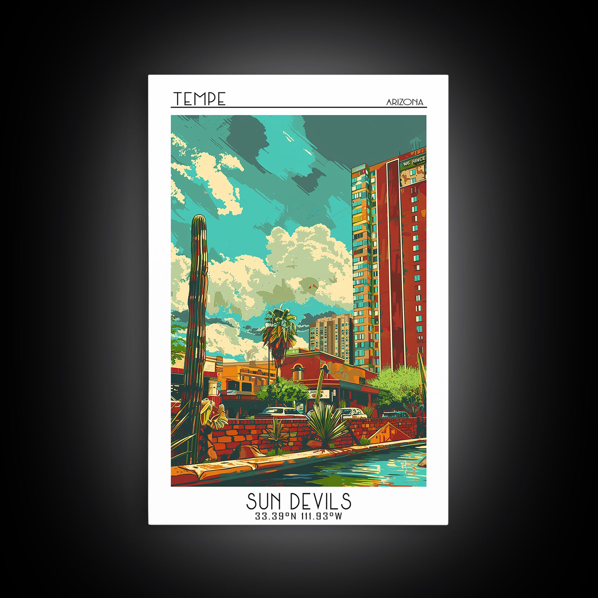 Tempe Travel Poster, Framed Canvas Print, City Travel Poster, Travel Wall Art, Modern Wall Decor, Living Room Wall Art, Travel Print