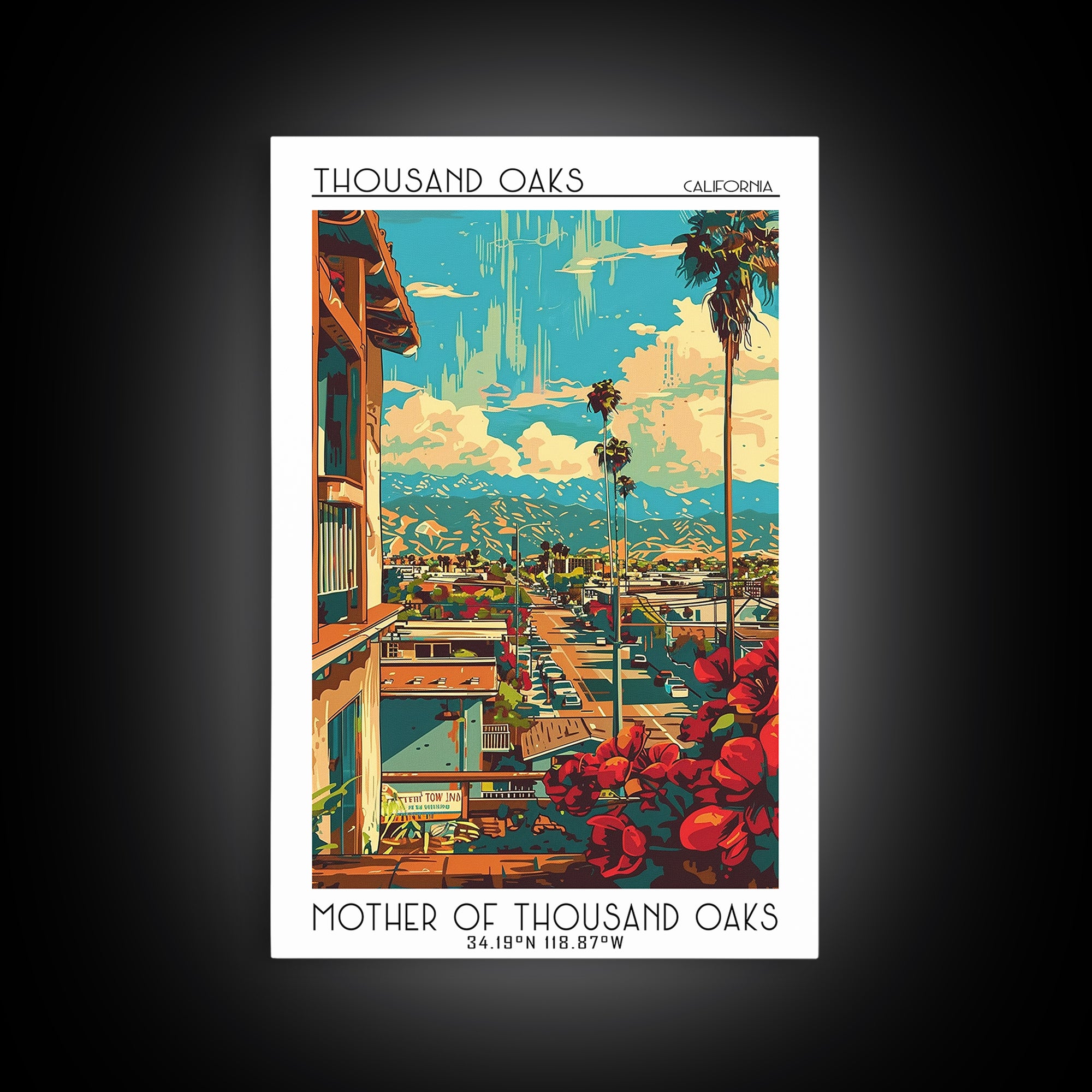 Thousand Oaks Travel Poster, Canvas Print, Retro Travel Poster, City Wall Art, Travel Wall Decor, Wanderlust Gift, Modern Wall Decor