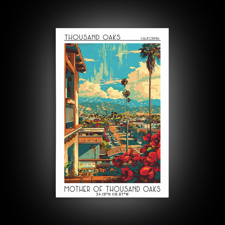 Thousand Oaks Travel Poster, Canvas Print, Retro Travel Poster, City Wall Art, Travel Wall Decor, Wanderlust Gift, Modern Wall Decor