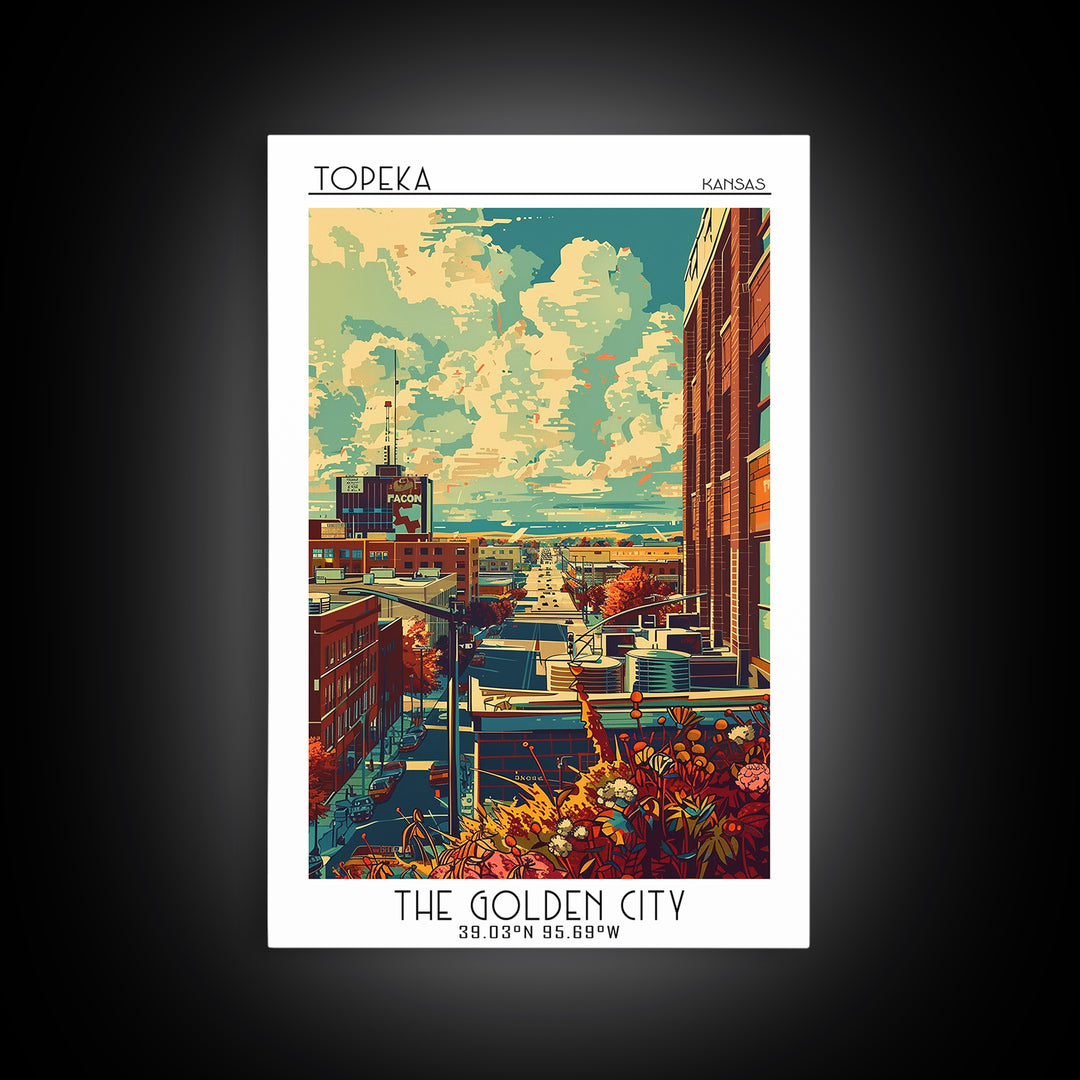 Topeka Travel Poster, Framed Canvas Print, City Travel Poster, Travel Wall Art, Poster Print, Travel Art Print, Watercolor Cityscape