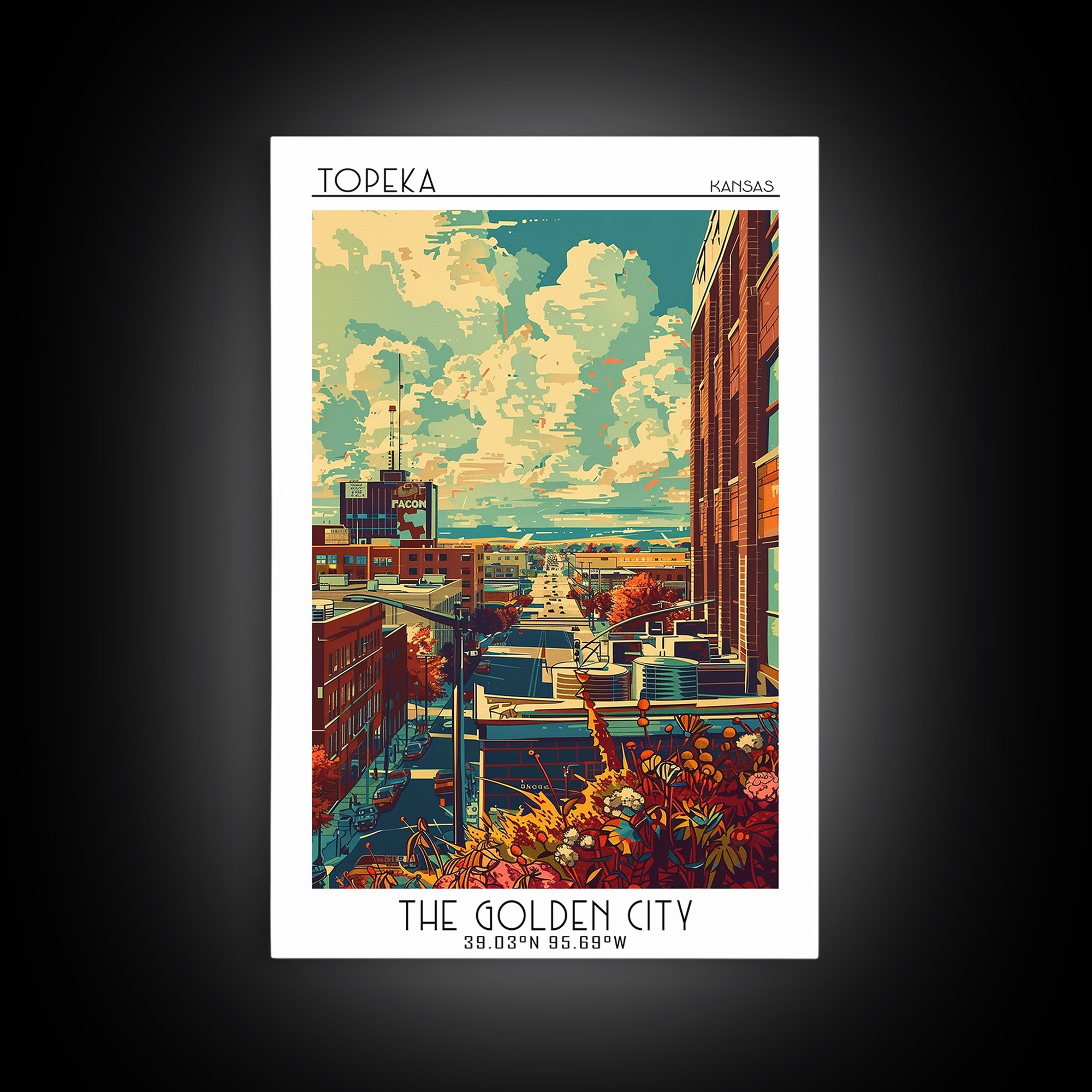 Topeka Travel Poster, Framed Canvas Print, City Travel Poster, Travel Wall Art, Poster Print, Travel Art Print, Watercolor Cityscape
