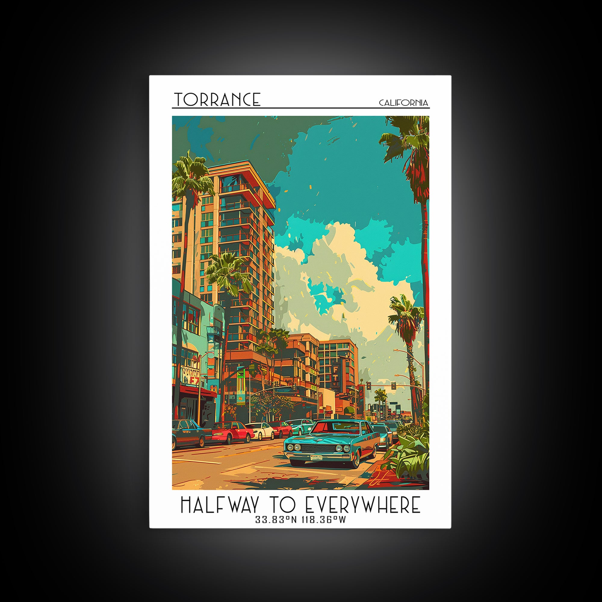 Torrance Travel Poster, Framed Canvas Print, Travel Wall Art, City Wall Art, Wall Art, Home Office Decor, Travel Posters, Poster Art