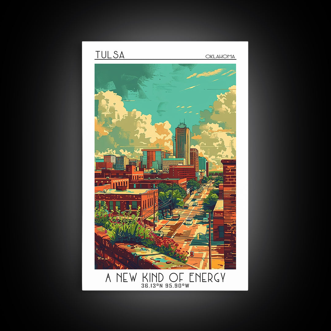 Tulsa Travel Poster, Framed Canvas Print, City Travel Poster, Travel Wall Decor, Watercolor Cityscape, Landscape Art, Travel Posters