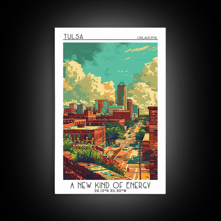 Tulsa Travel Poster, Framed Canvas Print, City Travel Poster, Travel Wall Decor, Watercolor Cityscape, Landscape Art, Travel Posters