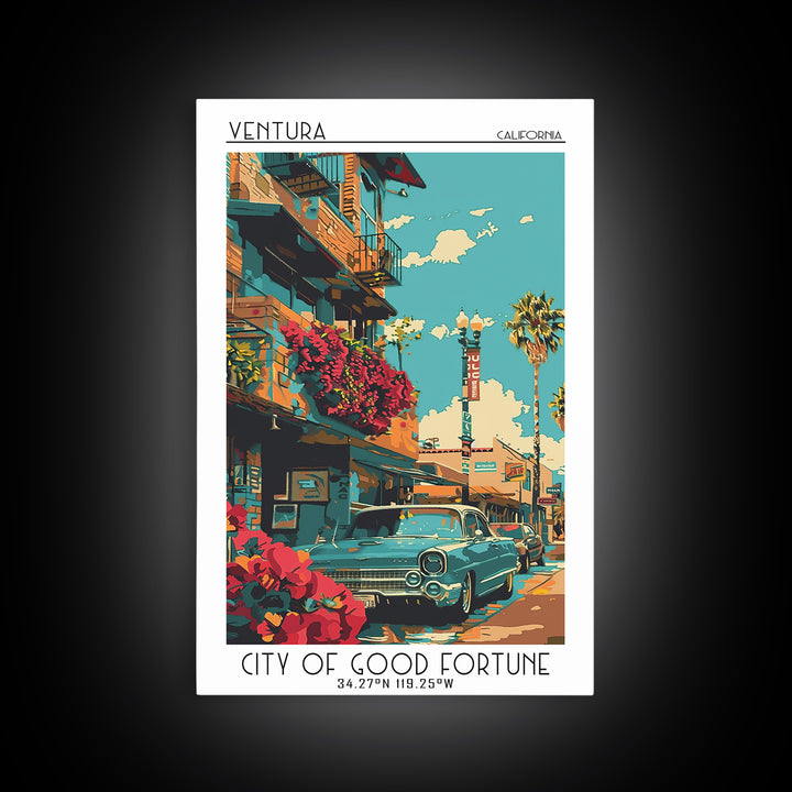 Ventura Travel Poster, Framed Canvas Print, Retro Wall Art, Travel Print, Poster Print, Vintage Travel Art, Travel Posters, Wall Art