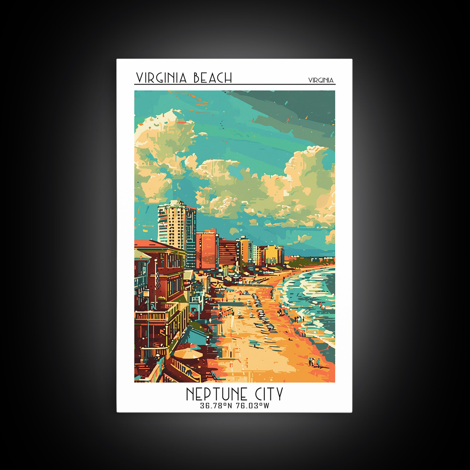Virginia Beach Travel Poster, Framed Canvas Print, Poster Print, Travel Wall Art, Travel Wall Decor, Art Print, Mid Century Wall Art
