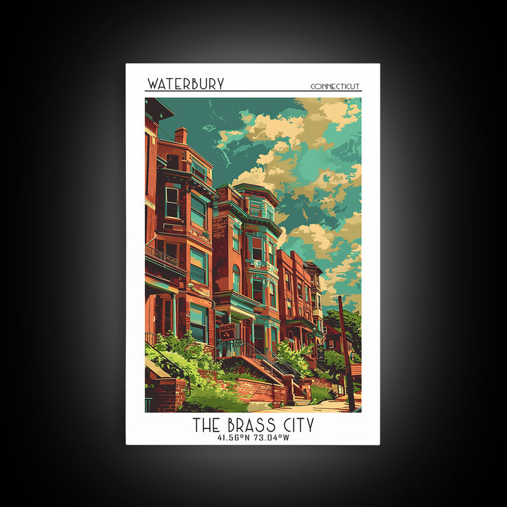 Waterbury Travel Poster, Framed Canvas Print, Poster Print, Travel Wall Art, Travel Art Print, Mid Century Wall Art, Wanderlust Gift