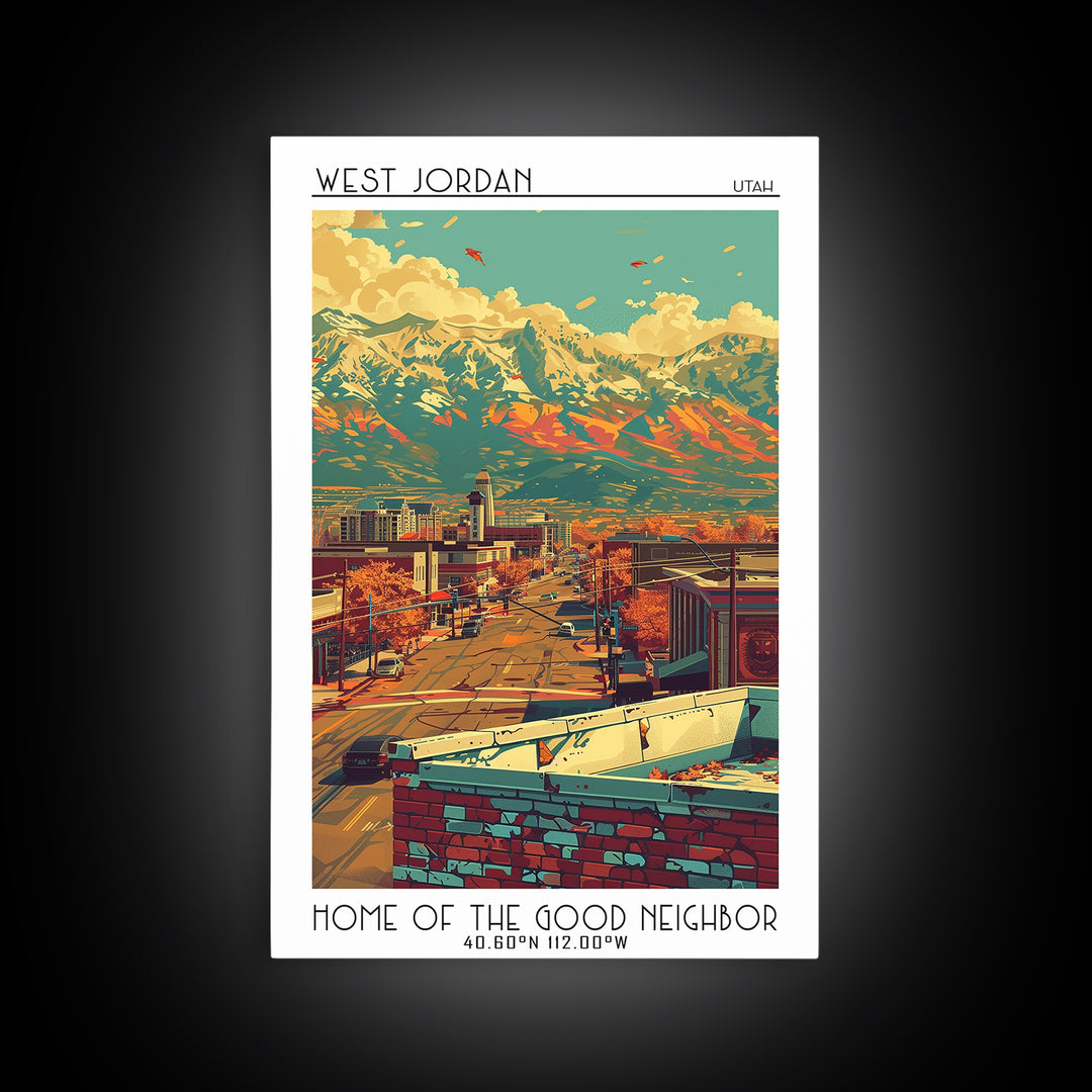West Jordan Travel Poster, Canvas Print, Retro Travel Poster, City Wall Art, City Art Print, Travel Prints, Travel Decor, Poster Art
