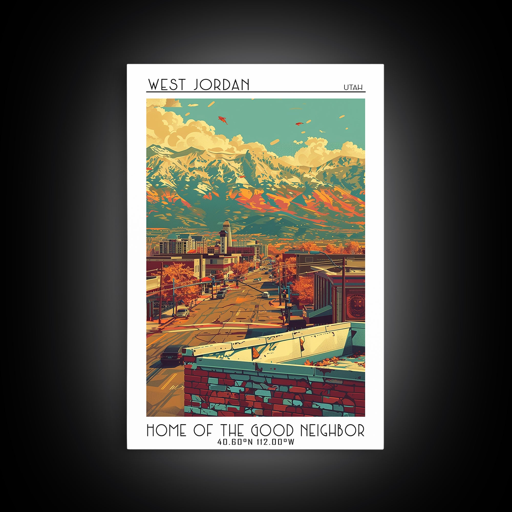 West Jordan Travel Poster, Canvas Print, Retro Travel Poster, City Wall Art, City Art Print, Travel Prints, Travel Decor, Poster Art