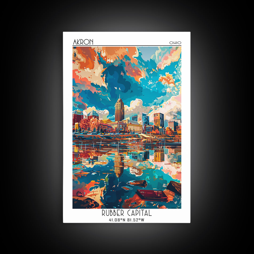 Akron Travel Poster, Canvas Print, Poster Print, Travel Wall Art, Gallery Wall Set, City Wall Art, Fine Art Print, Minimalist Poster