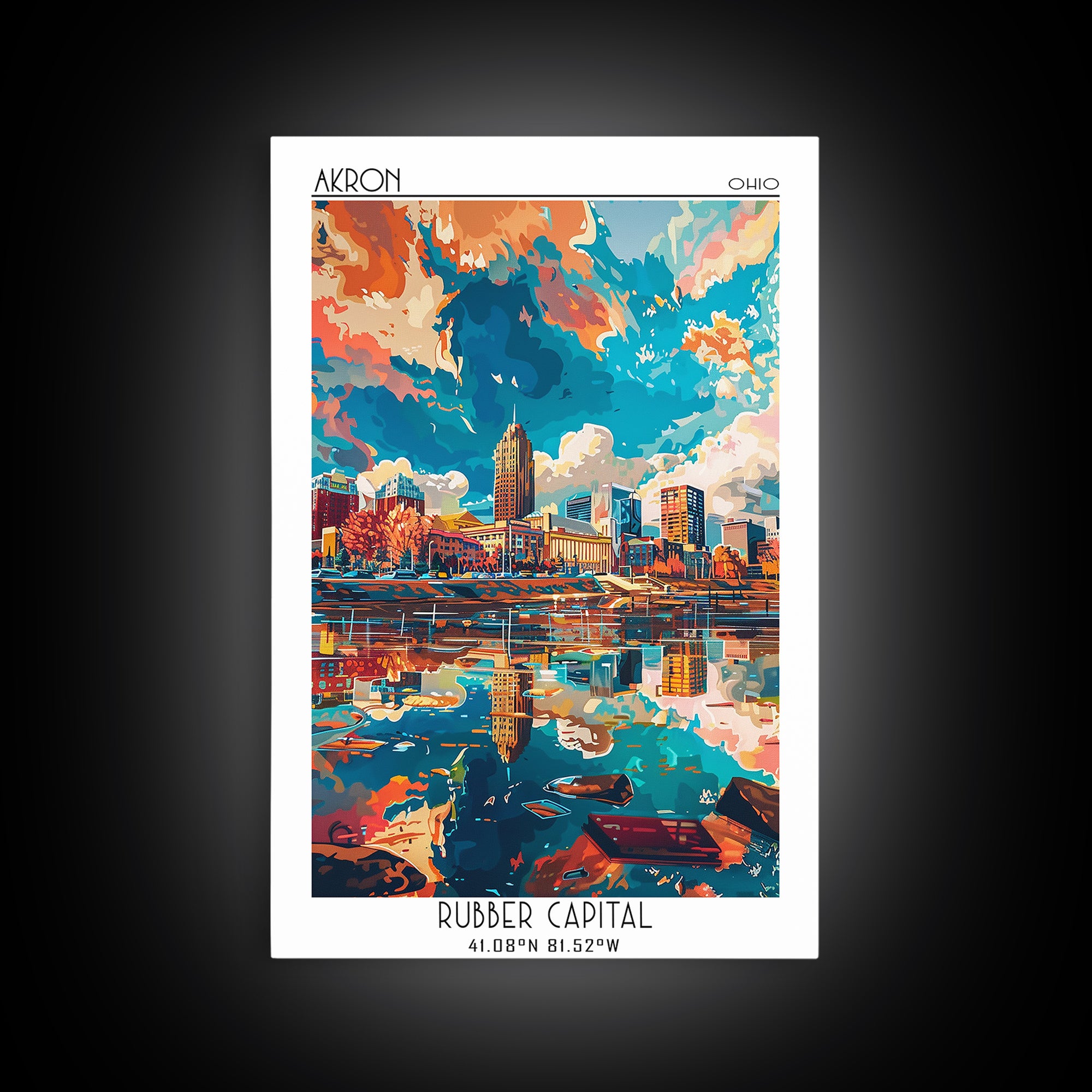 Akron Travel Poster, Canvas Print, Poster Print, Travel Wall Art, Gallery Wall Set, City Wall Art, Fine Art Print, Minimalist Poster