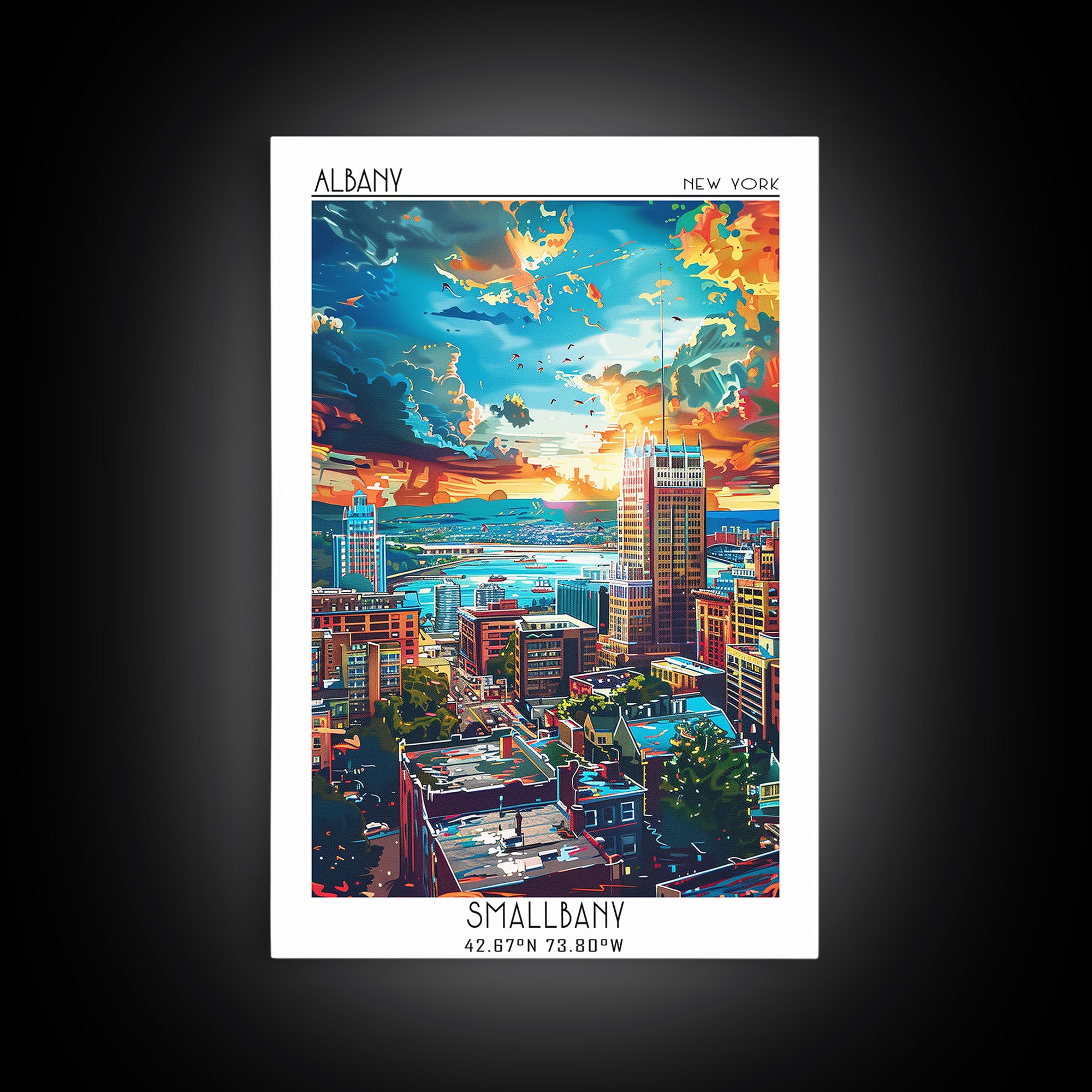 Albany Travel Poster, Framed Canvas Print, Retro Travel Poster, City Wall Art, Travel Wall Decor, City Illustration, Wanderlust Gift