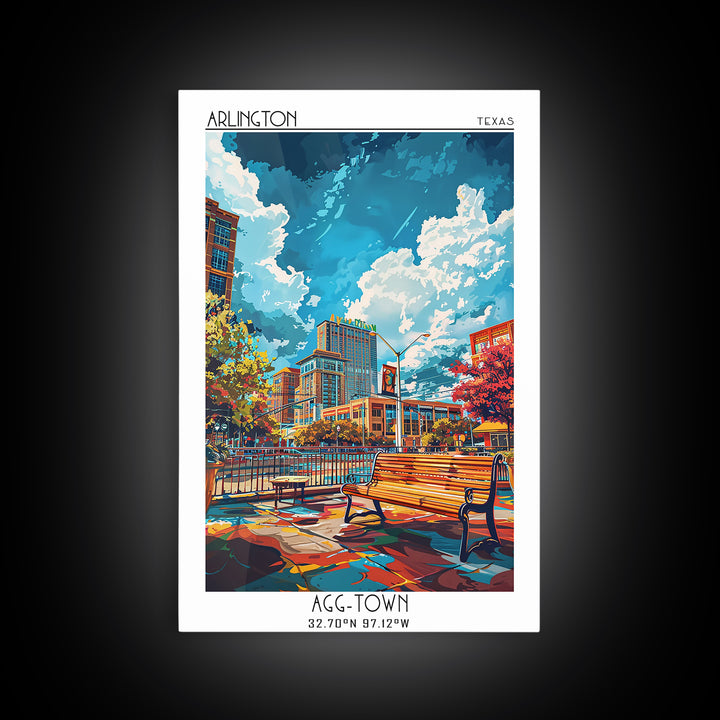 Arlington Travel Poster, Framed Canvas Print, Travel Prints, Landscape Art, Travel Wall Art, Watercolor Cityscape, Travel Wall Decor