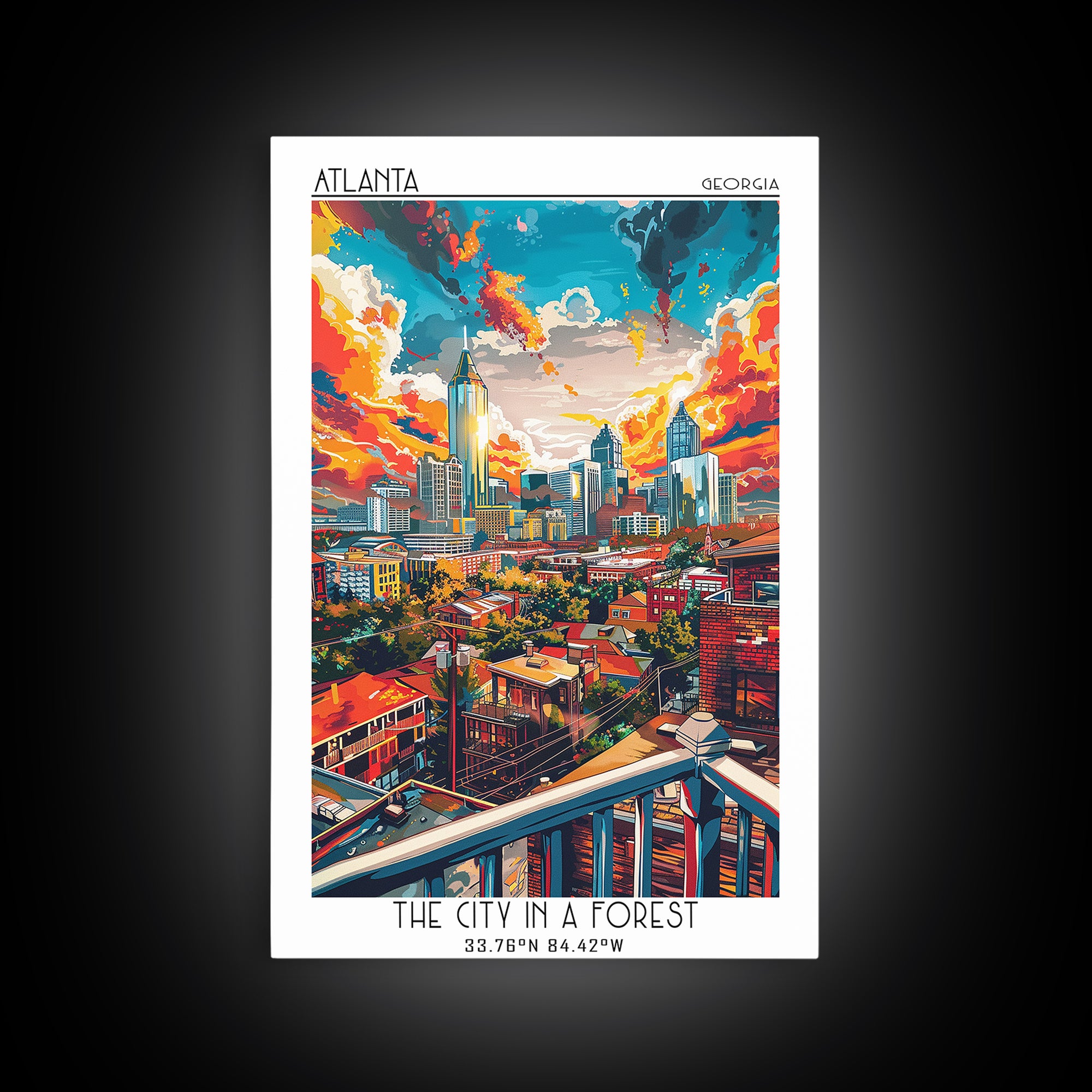 Atlanta Travel Poster, Framed Canvas Print, Travel Prints, Landscape Art, Retro Travel Print, City Illustration, Vintage City Poster